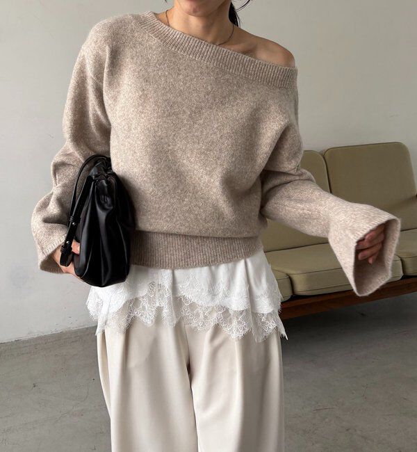  「【もちふわシリーズ】もちふわWOOLボートネックニット」|ニット・セーター|