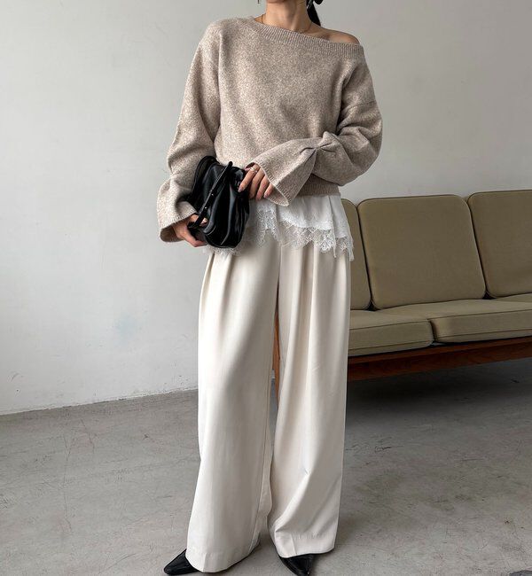  「【もちふわシリーズ】もちふわWOOLボートネックニット」|ニット・セーター|