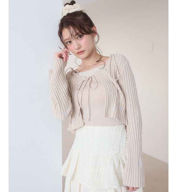  「キャミセットフラワー刺繍カーデ」|カーディガン|