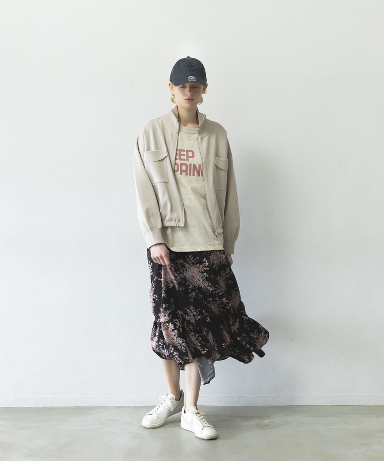 GARAGE OF GOOD CLOTHING「【日本製】ピーチファイユフラワープリント裾フリルスカート」|フレア|