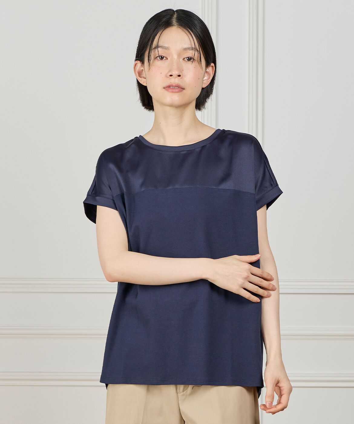 DAY by DAY it&rsquo;s international「サテン切り替えドルマンプルオーバー《スビン綿MIXフライス》」|Tシャツ・カットソー|ネイビー
