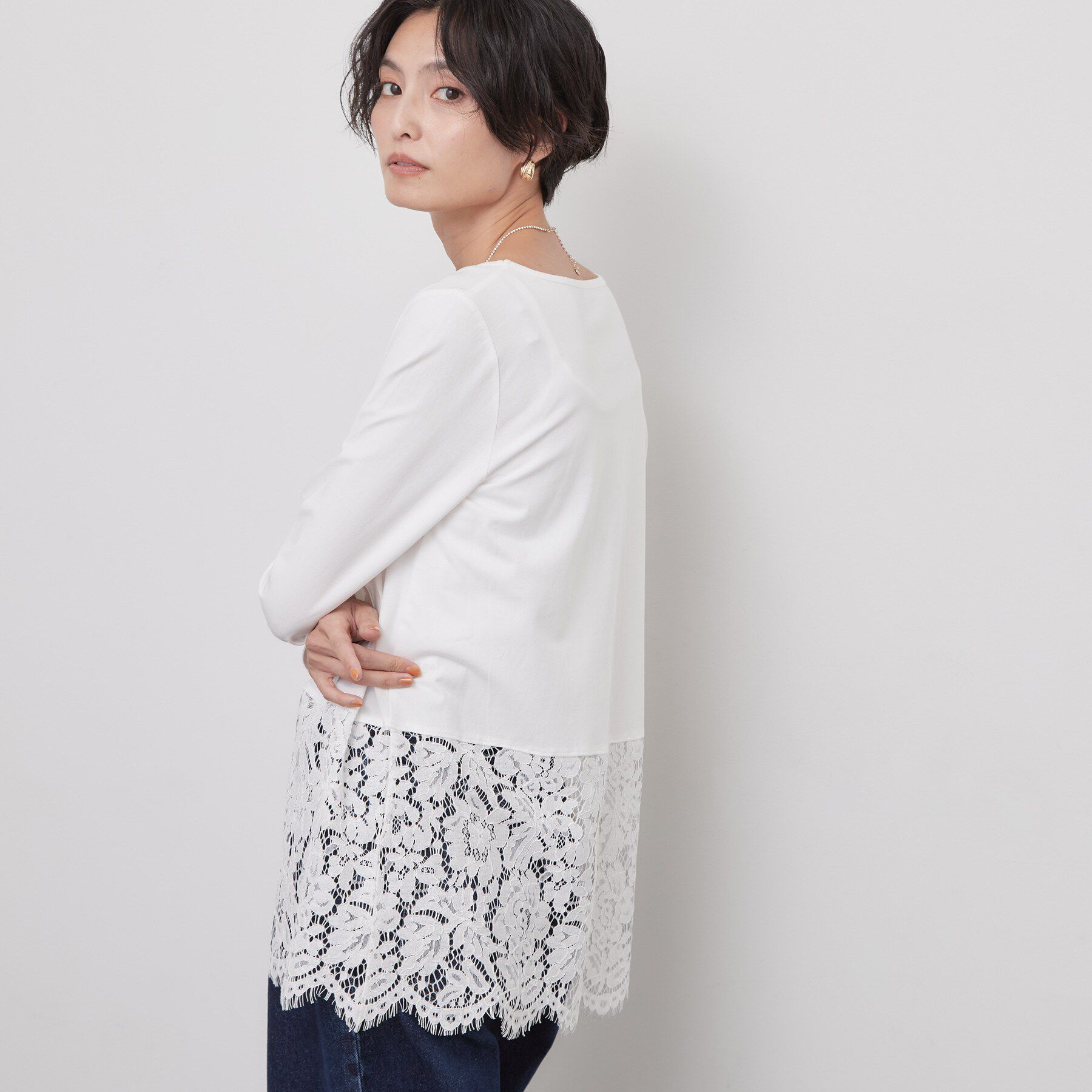 OPAQUE.CLIP「裾レースドッキングカットソー【洗濯機OK】」|Tシャツ・カットソー|