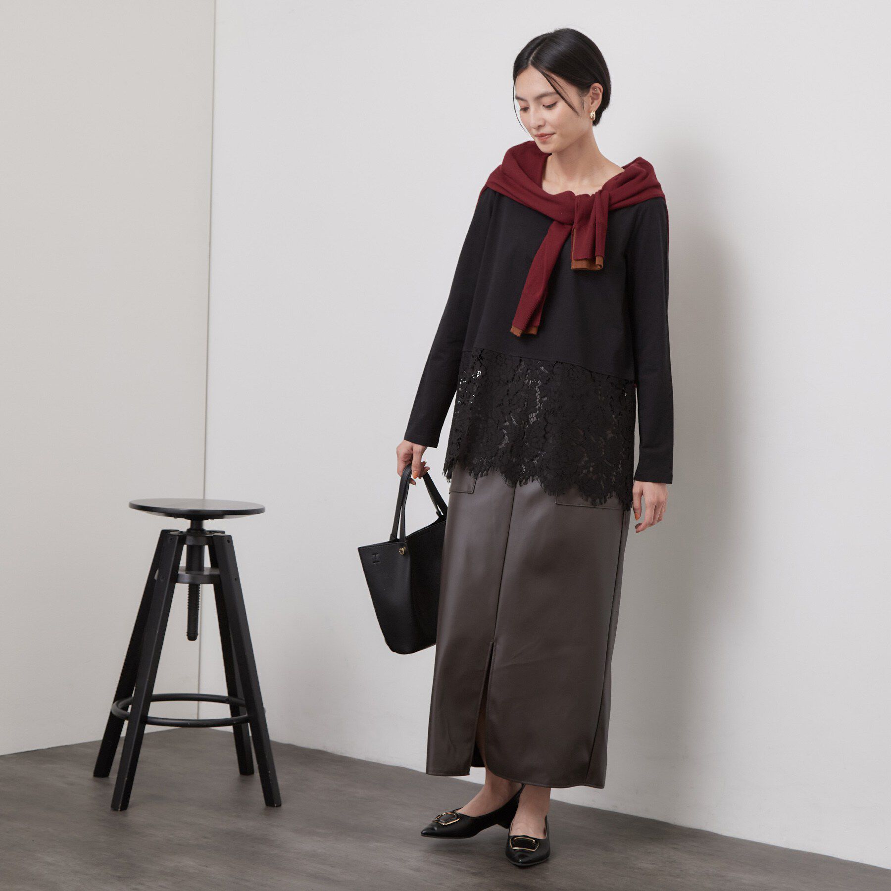OPAQUE.CLIP「裾レースドッキングカットソー【洗濯機OK】」|Tシャツ・カットソー|