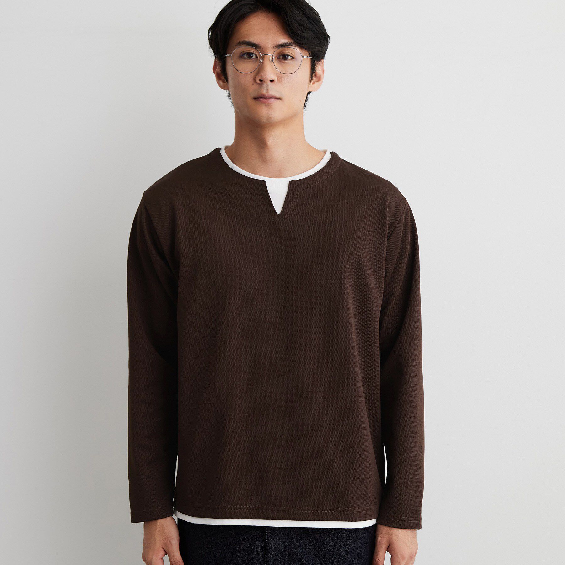 THE SHOP TK「【洗濯機OK】カノコキーネック レイヤード長袖Tシャツ」|Tシャツ・カットソー|