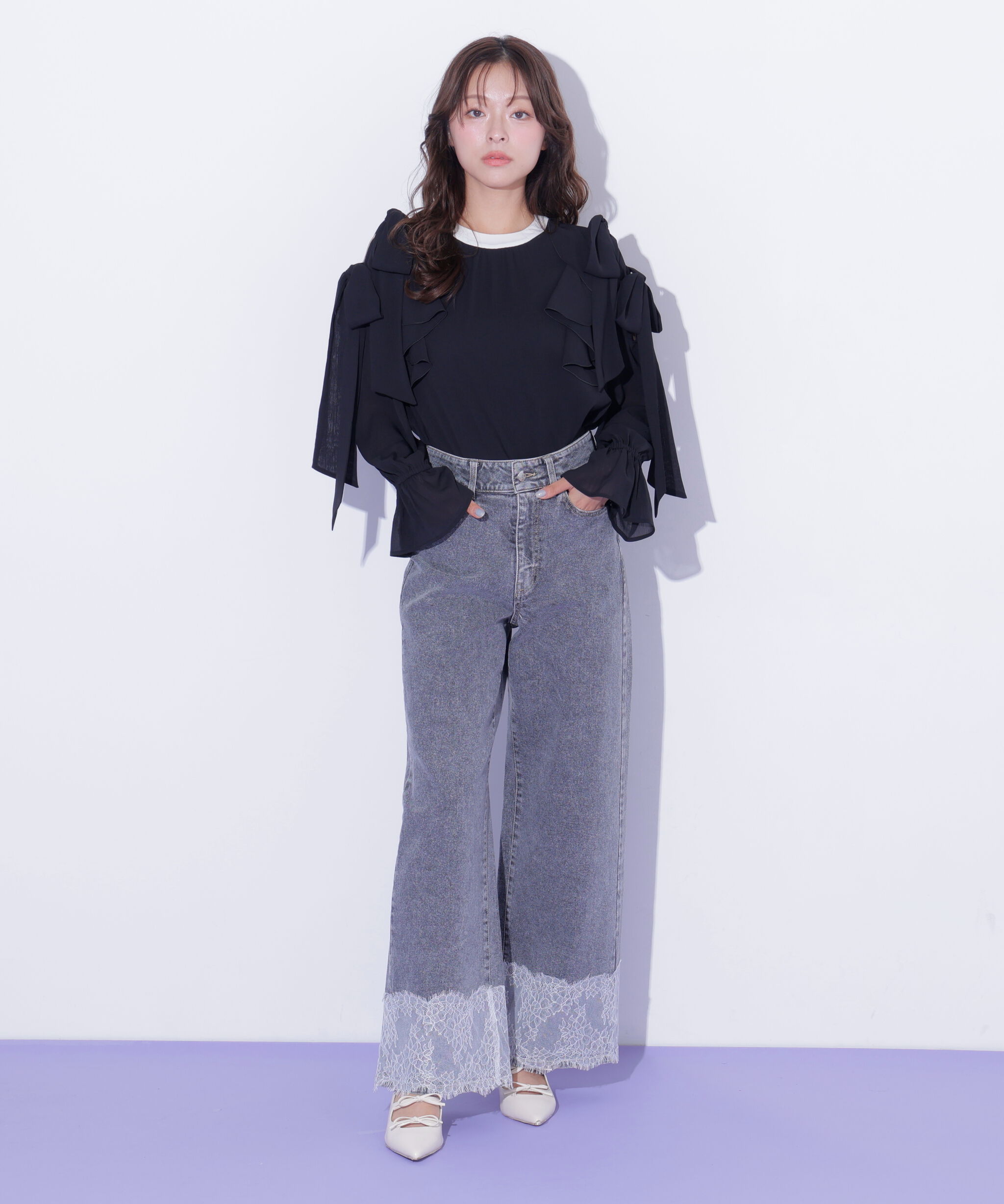  「裾レースワイドデニムパンツ」|その他|
