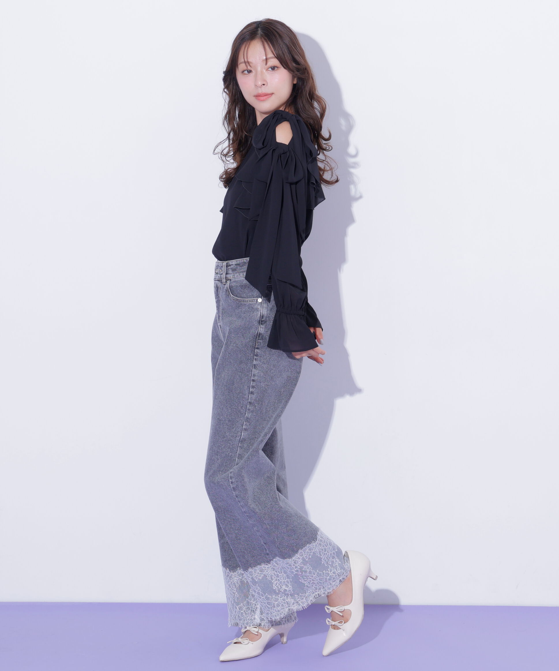  「裾レースワイドデニムパンツ」|その他|