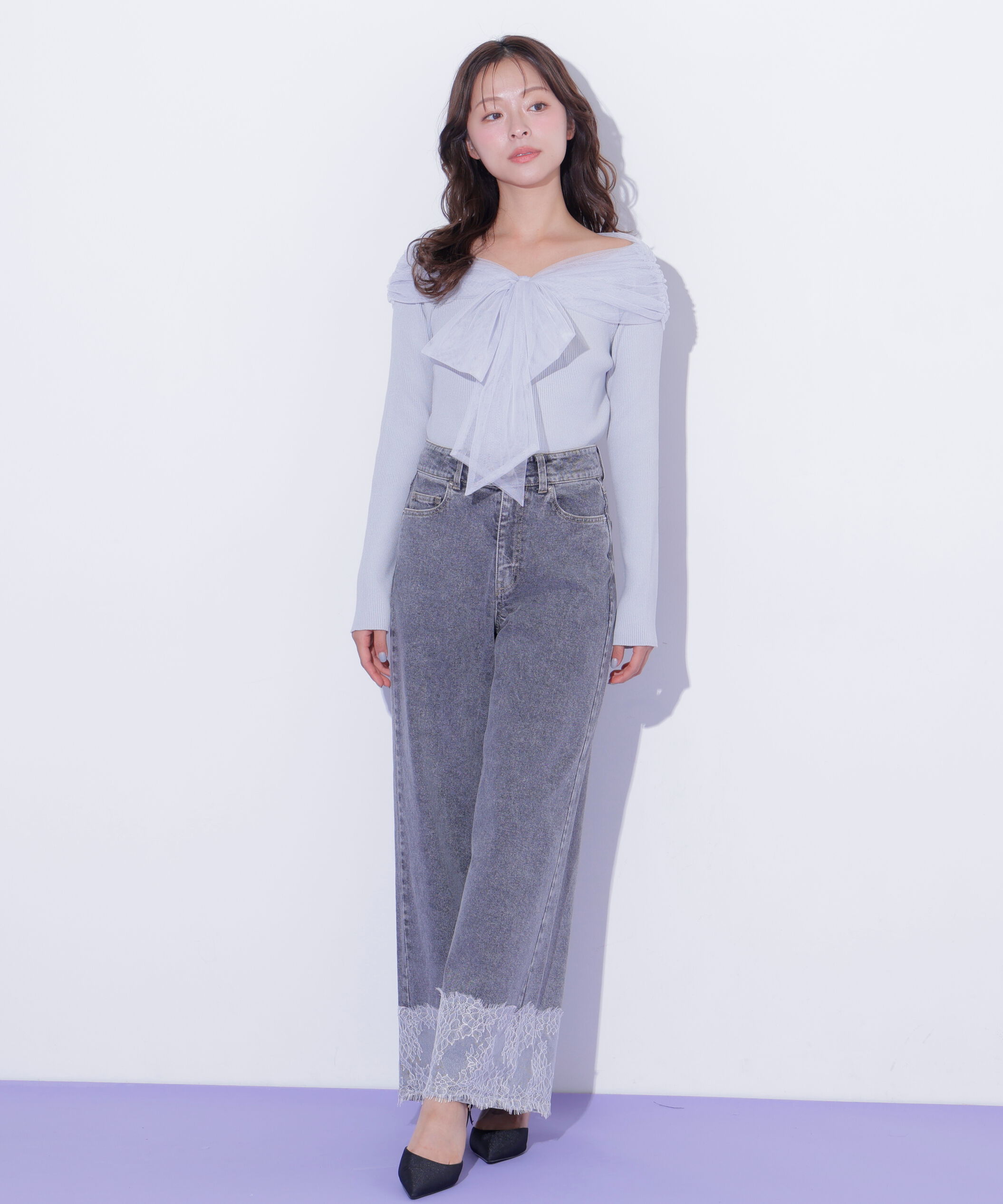  「裾レースワイドデニムパンツ」|その他|