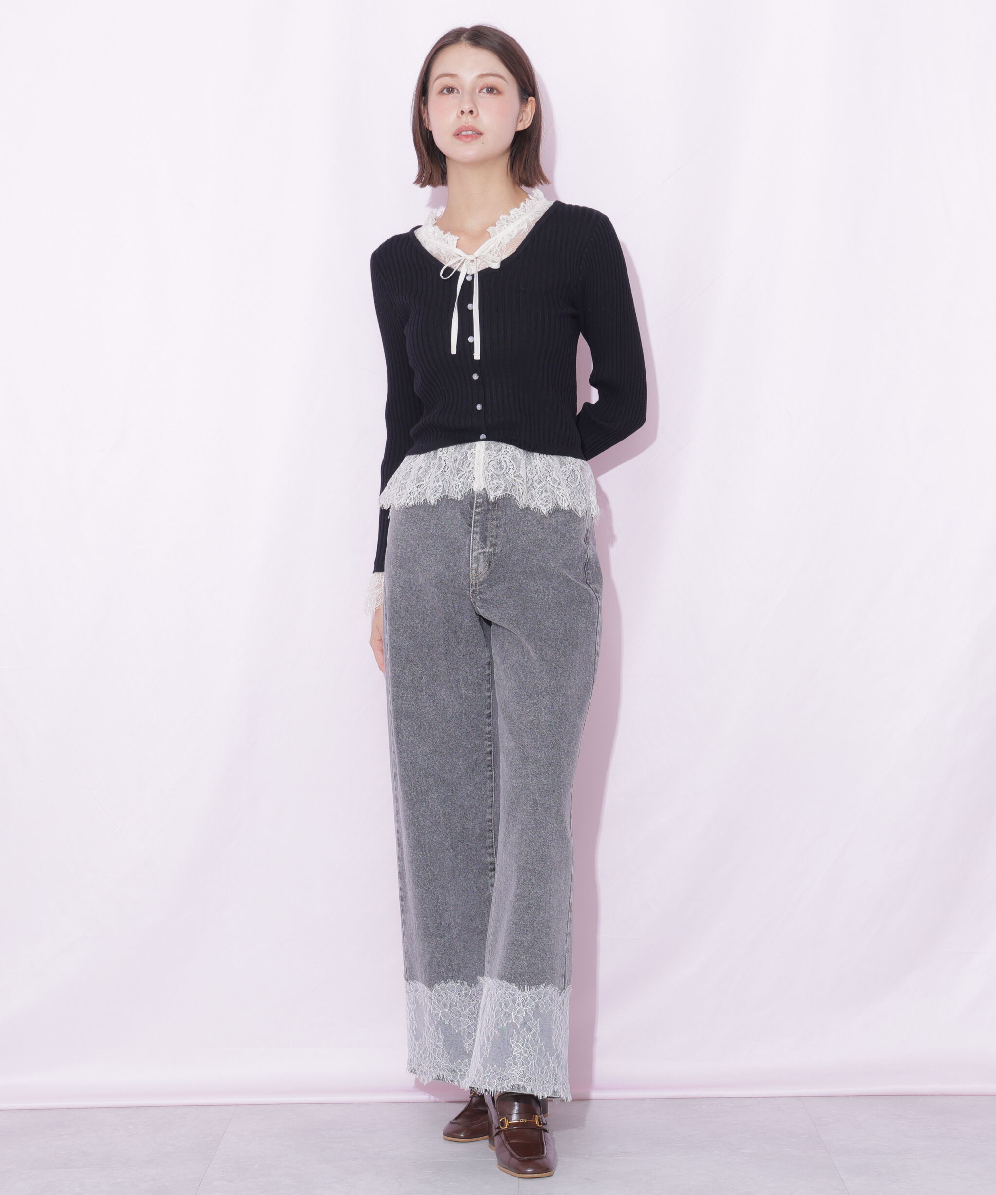  「裾レースワイドデニムパンツ」|その他|