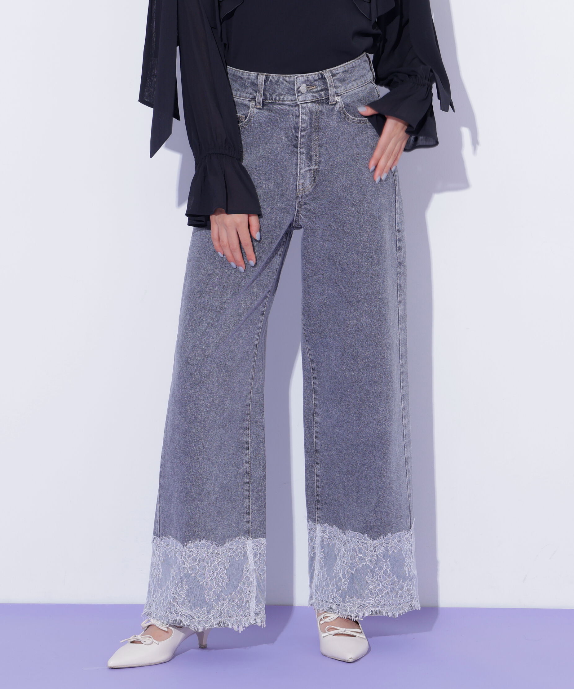  「裾レースワイドデニムパンツ」|その他|