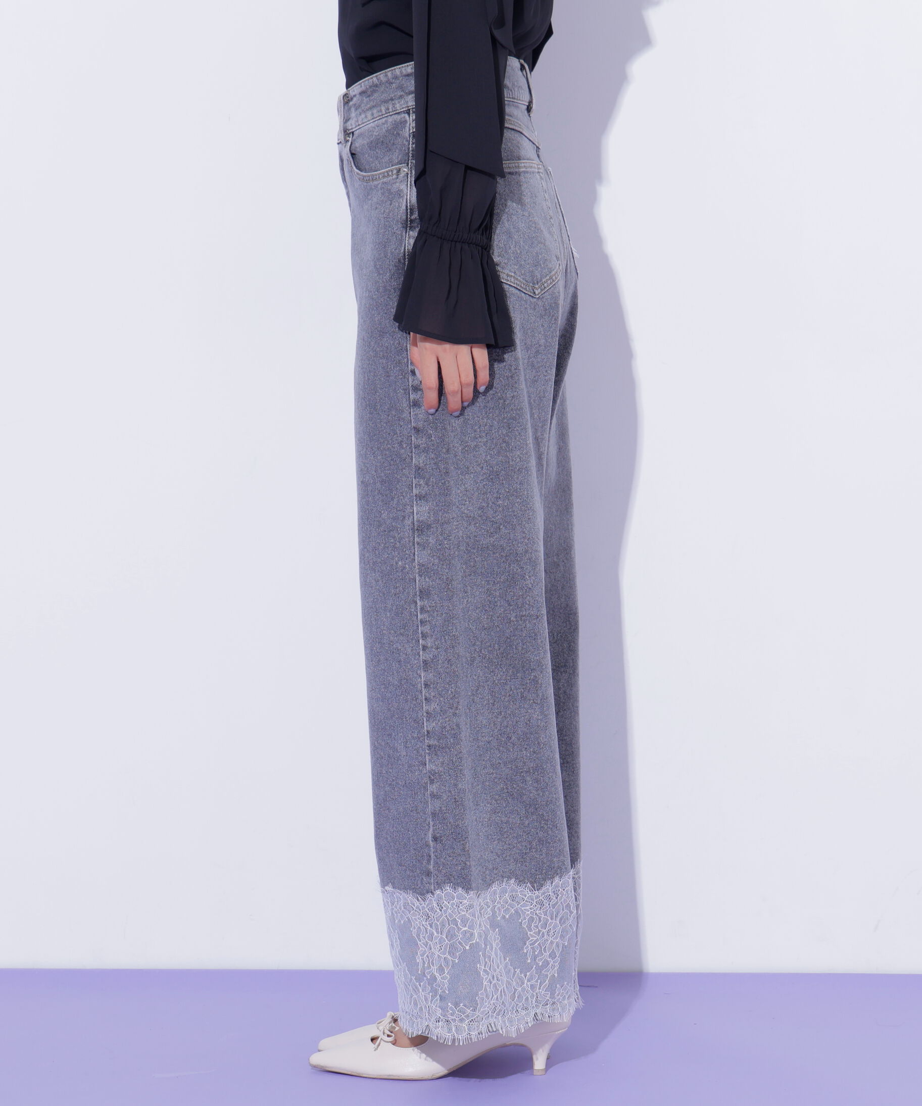  「裾レースワイドデニムパンツ」|その他|