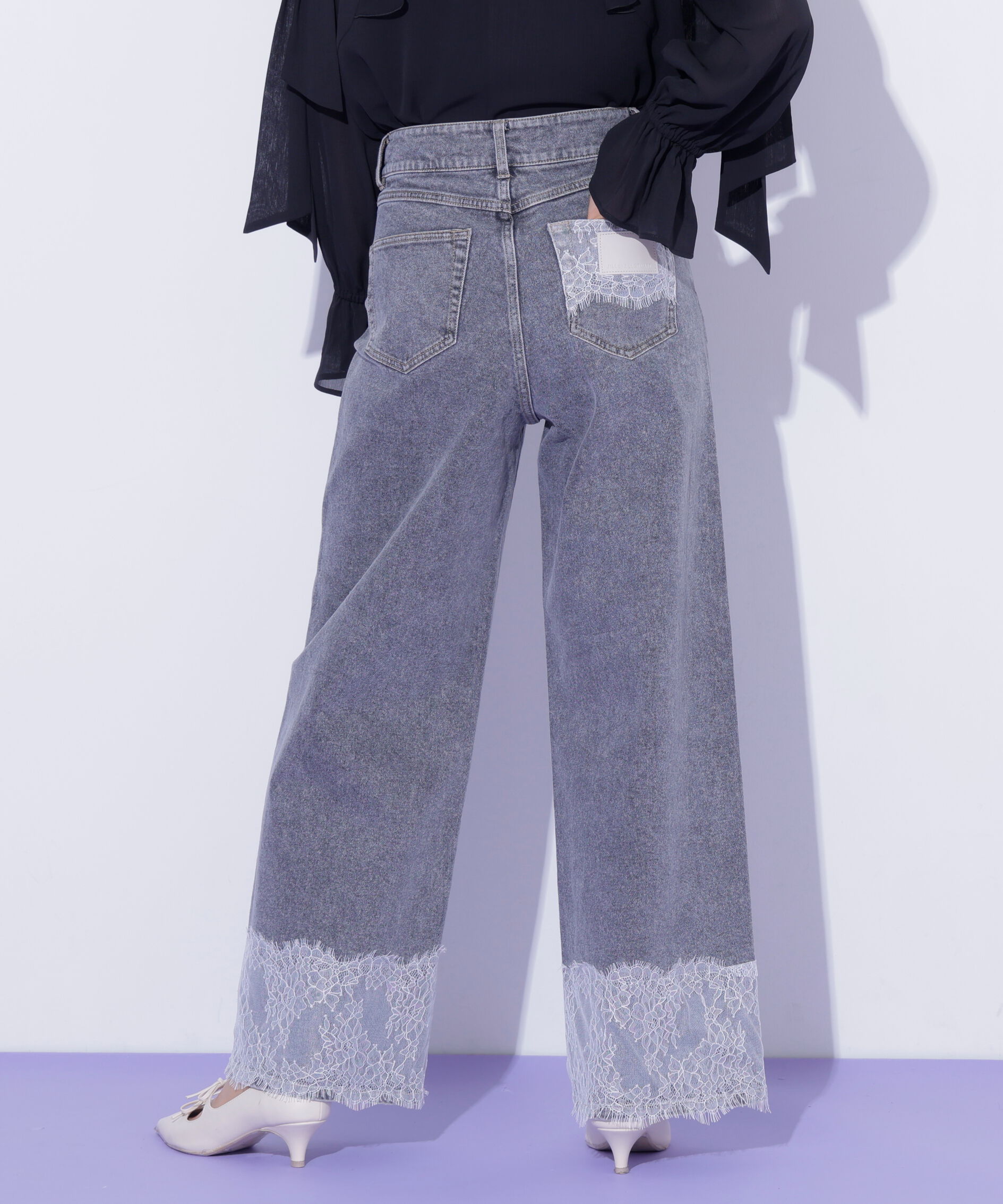  「裾レースワイドデニムパンツ」|その他|