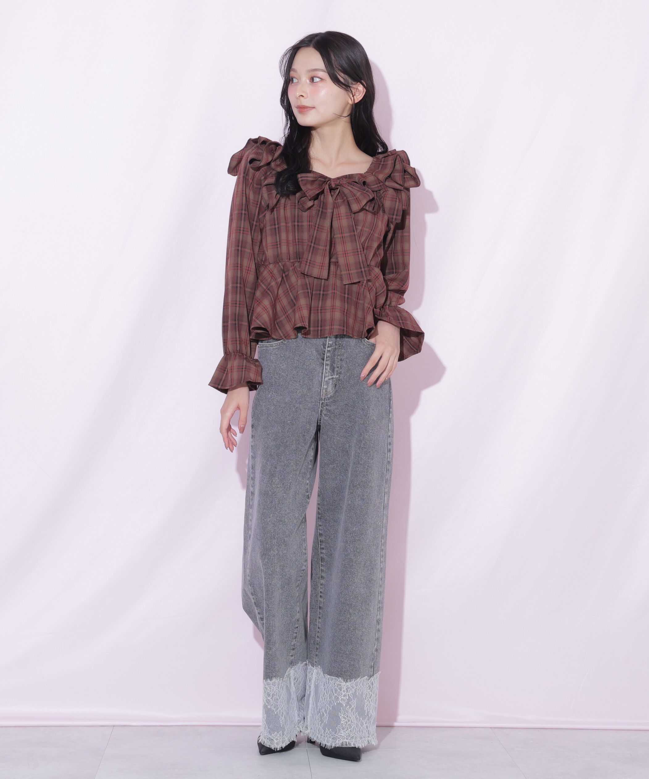  「裾レースワイドデニムパンツ」|その他|