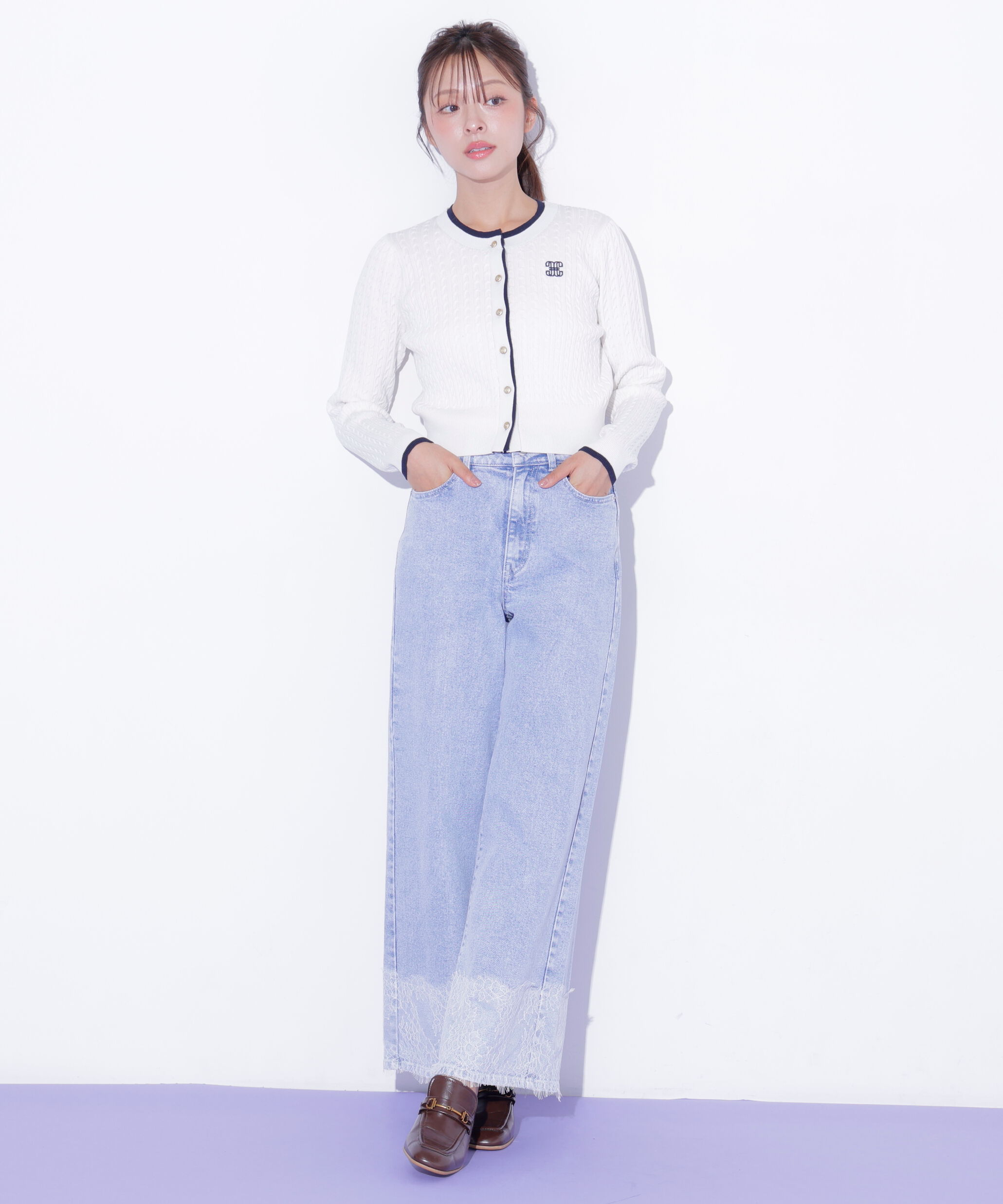  「裾レースワイドデニムパンツ」|その他|