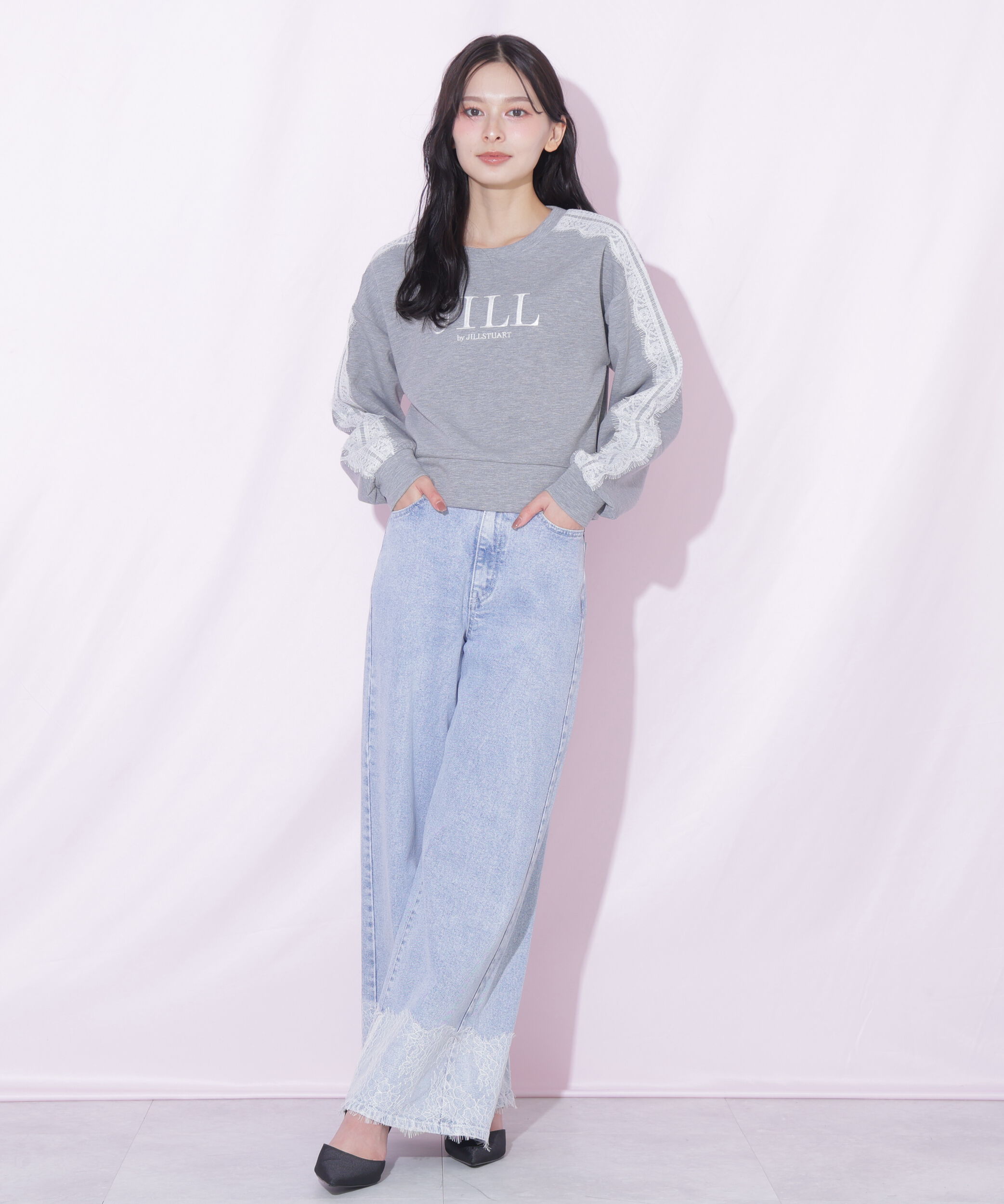  「裾レースワイドデニムパンツ」|その他|