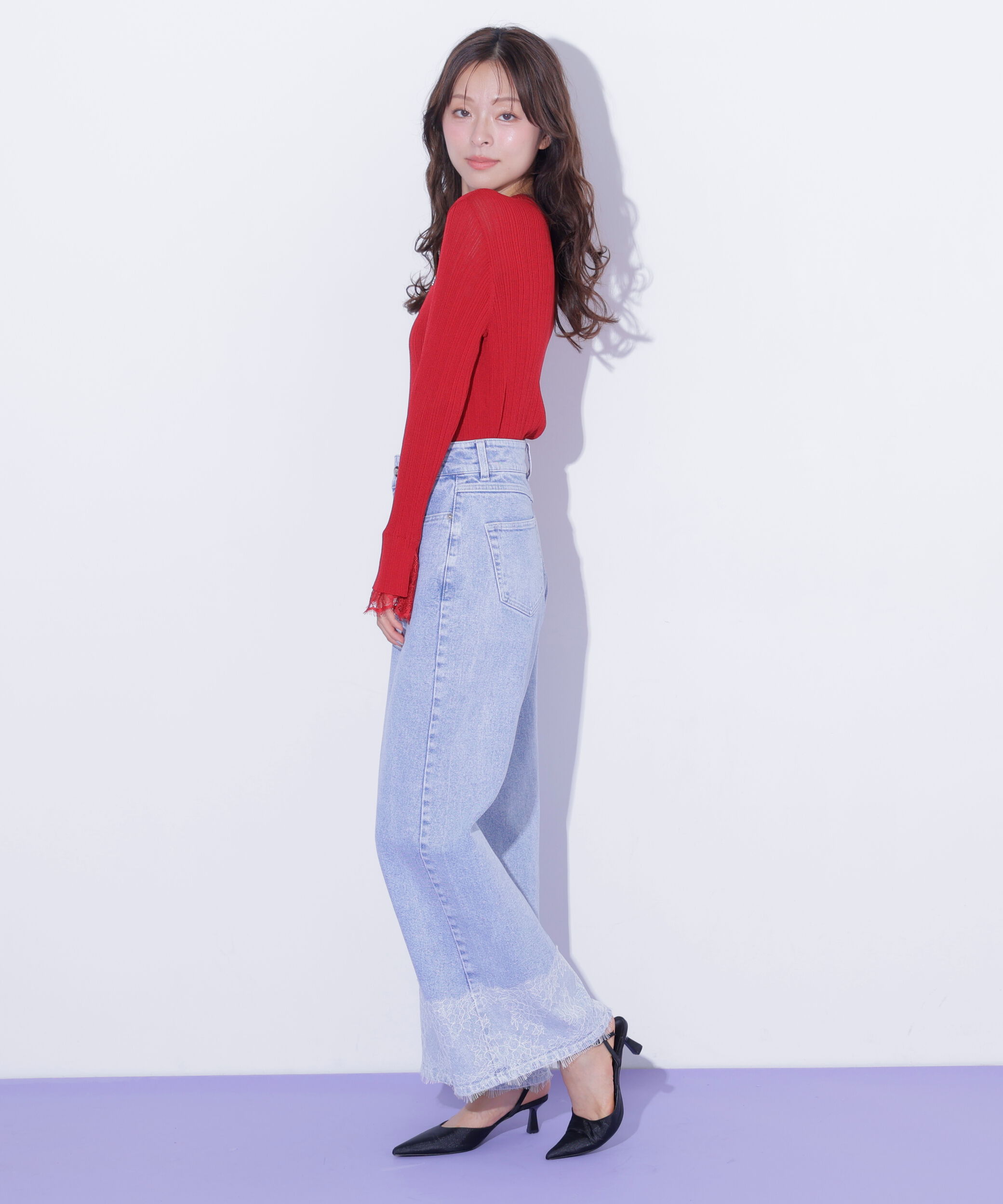 「裾レースワイドデニムパンツ」|その他|