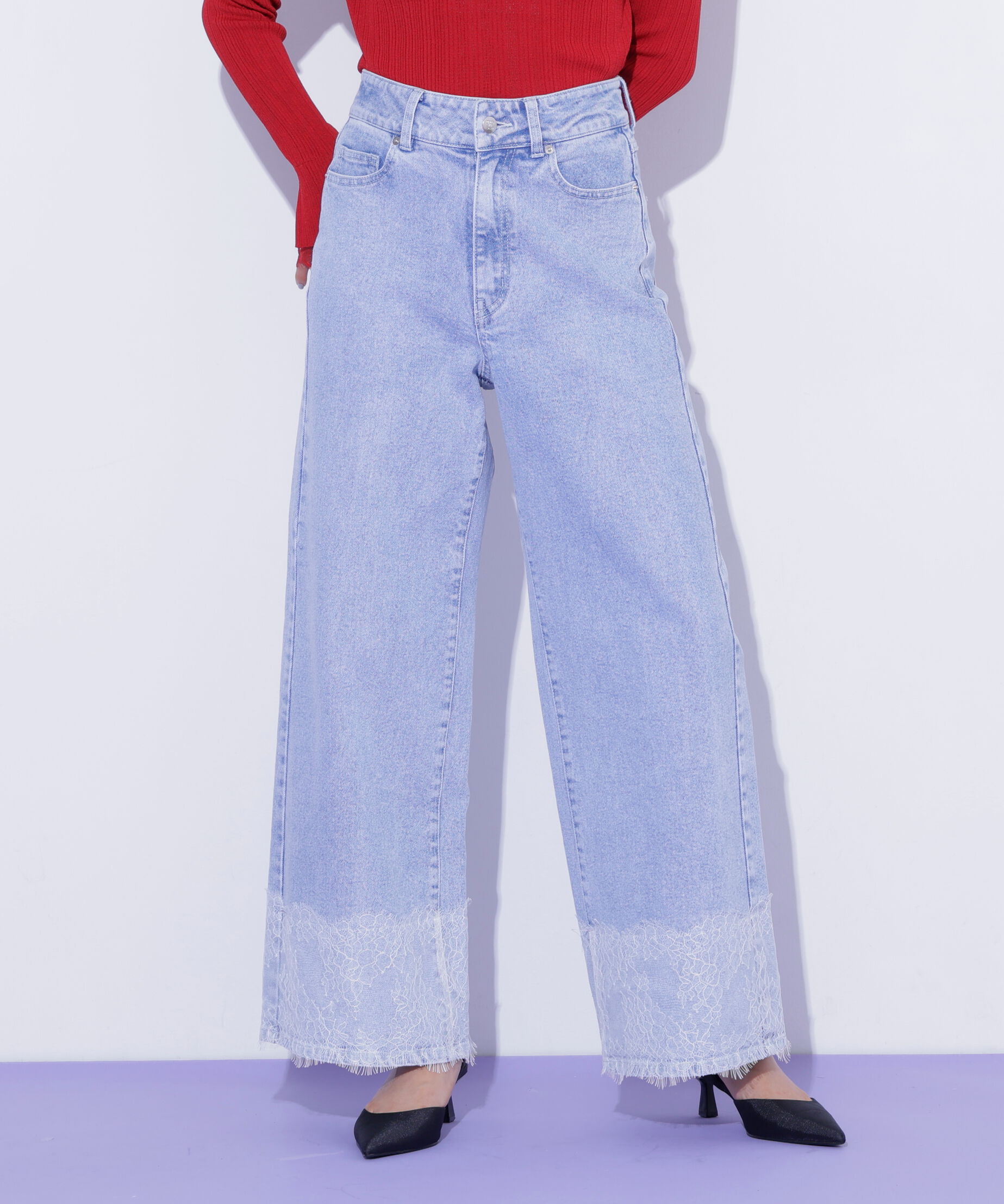  「裾レースワイドデニムパンツ」|その他|
