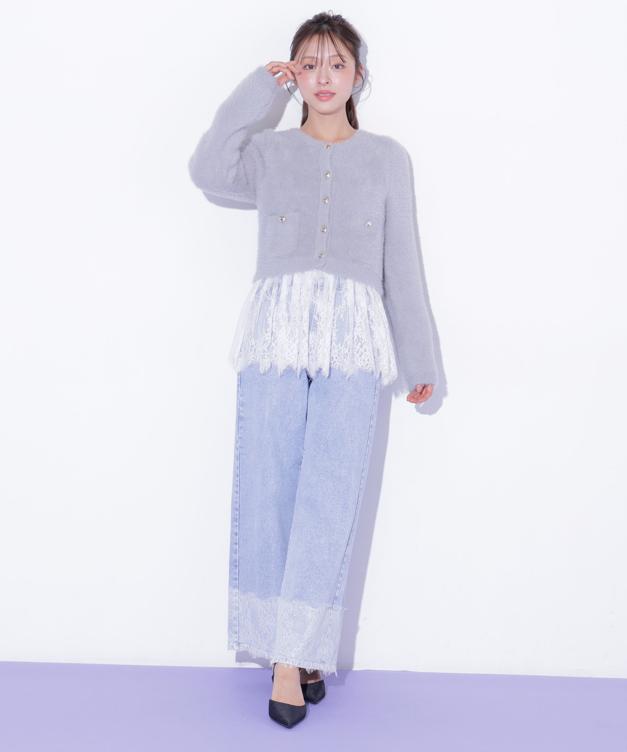  「裾レースワイドデニムパンツ」|その他|