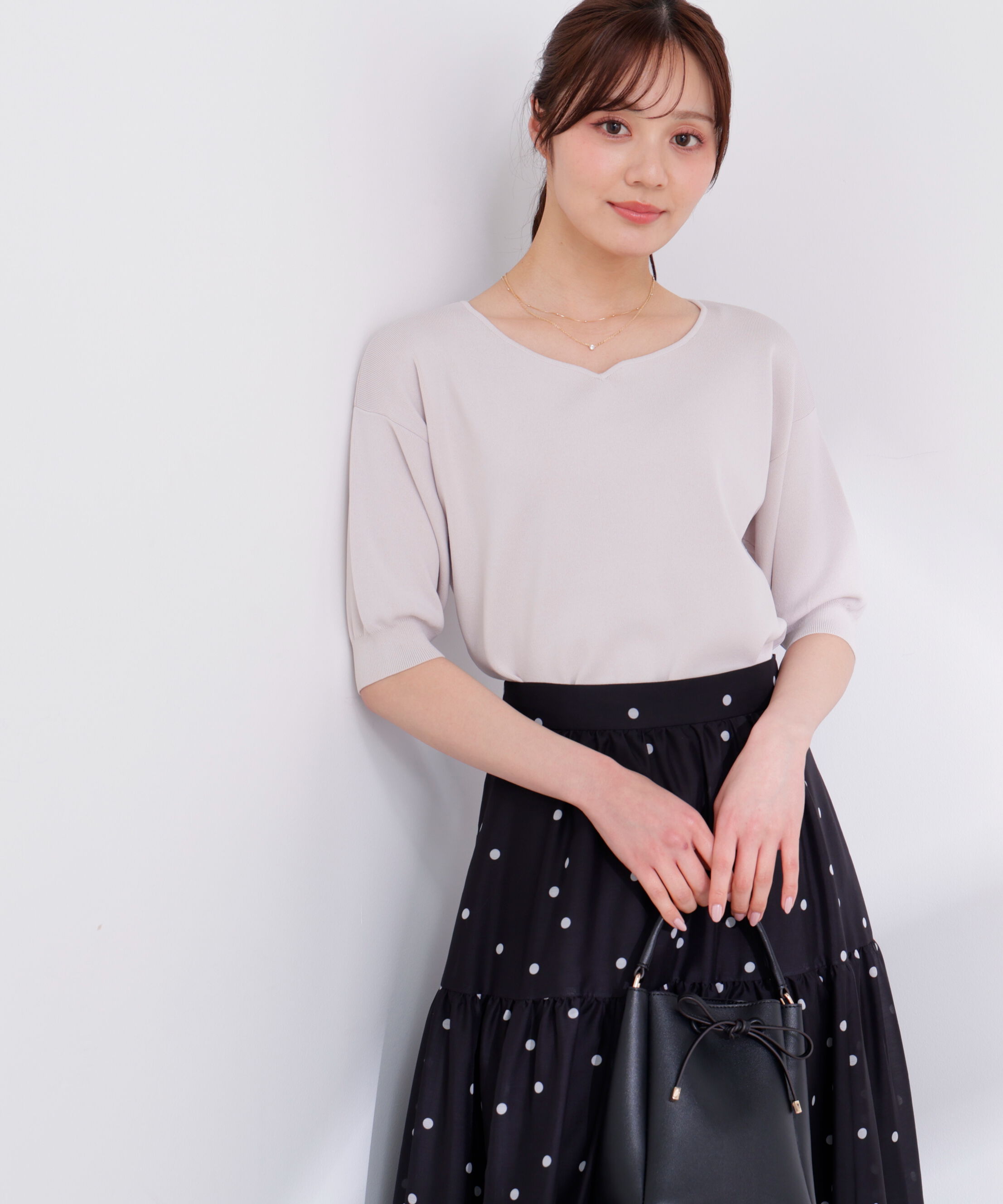 PROPORTION BODY DRESSING「5分袖ハートカットドルマンニット 26SS」|ニット・セーター|グレージュ