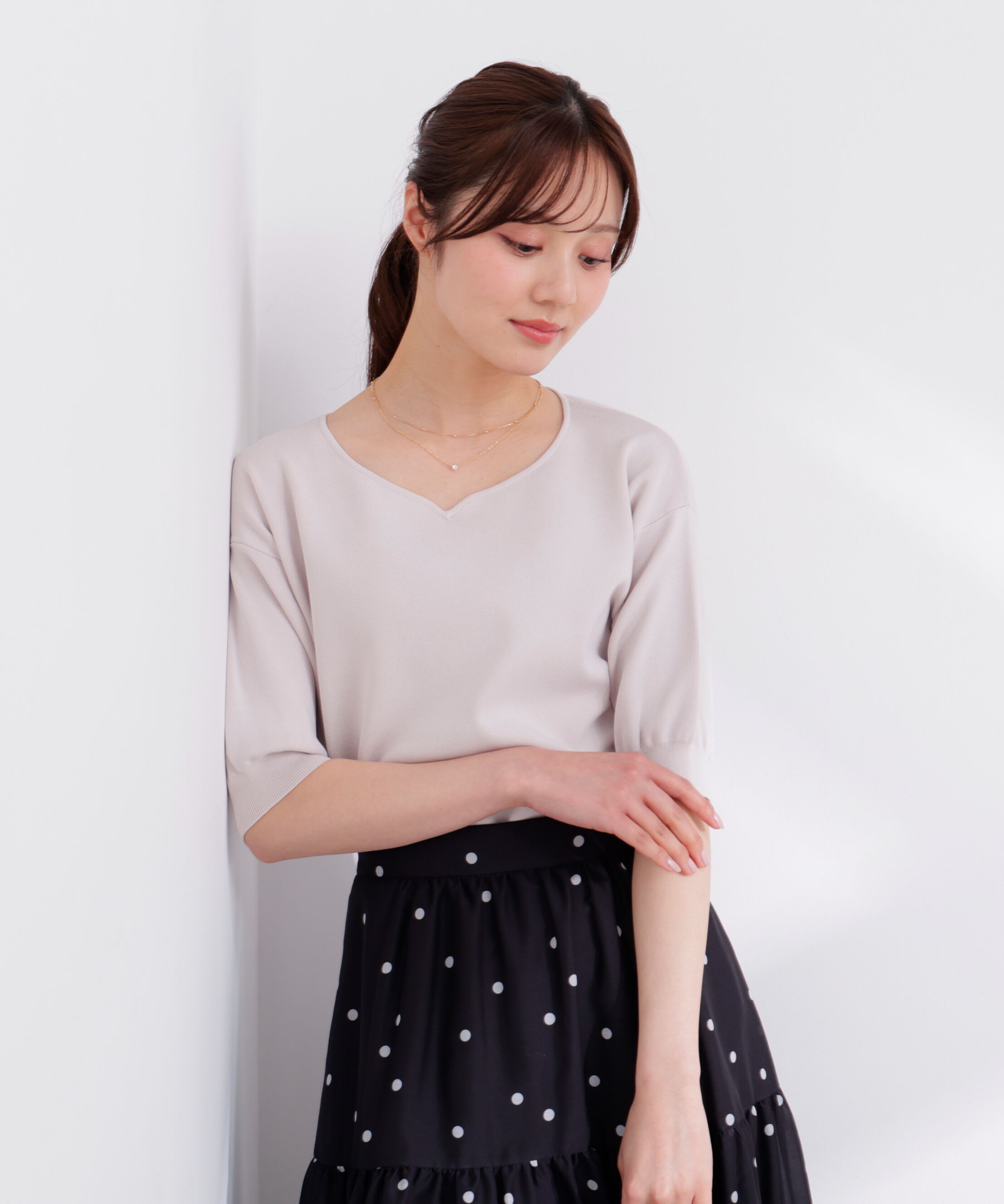 PROPORTION BODY DRESSING「5分袖ハートカットドルマンニット 26SS」|ニット・セーター|