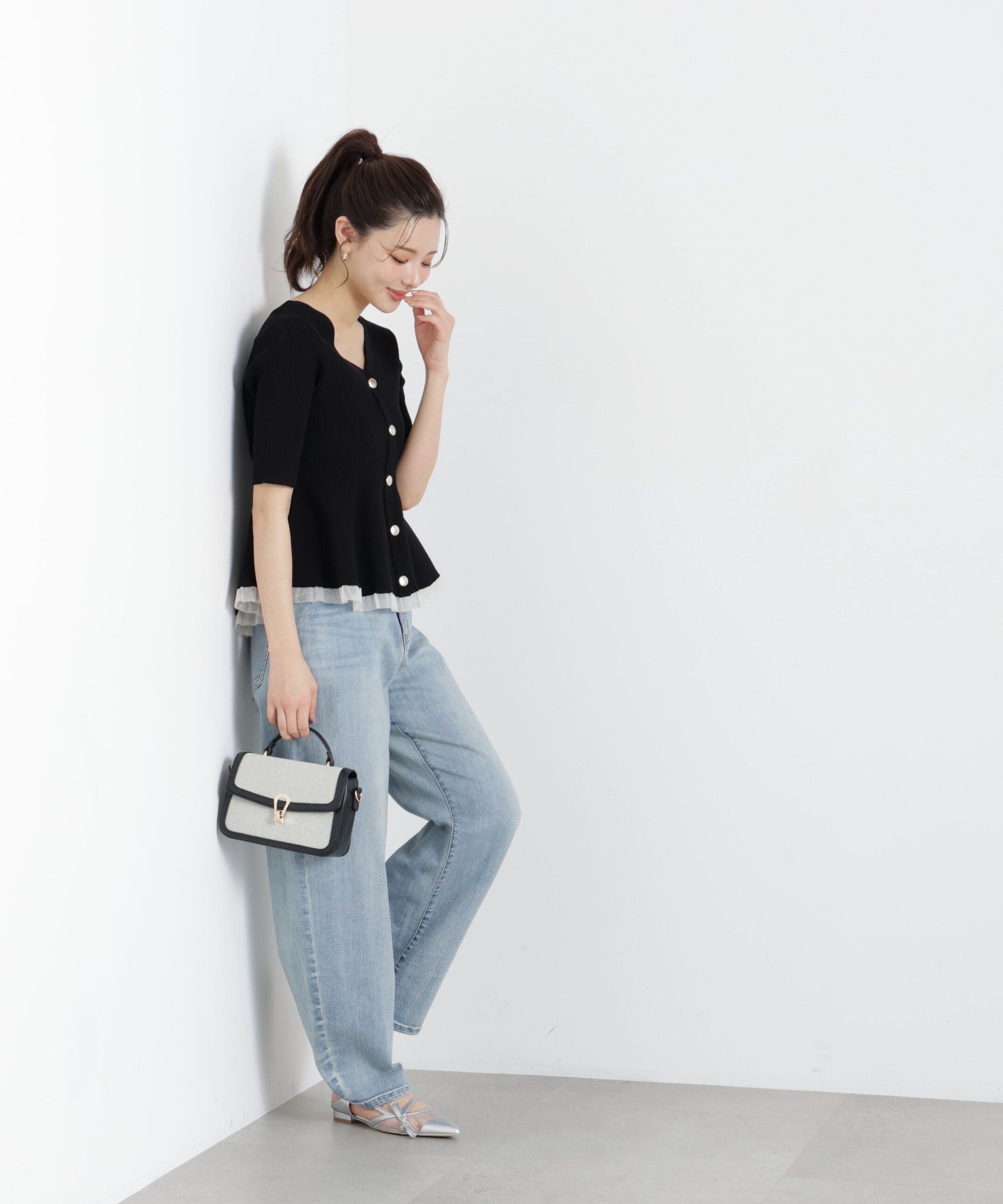 PROPORTION BODY DRESSING「部分シアーペプラムニット」|ニット・セーター|