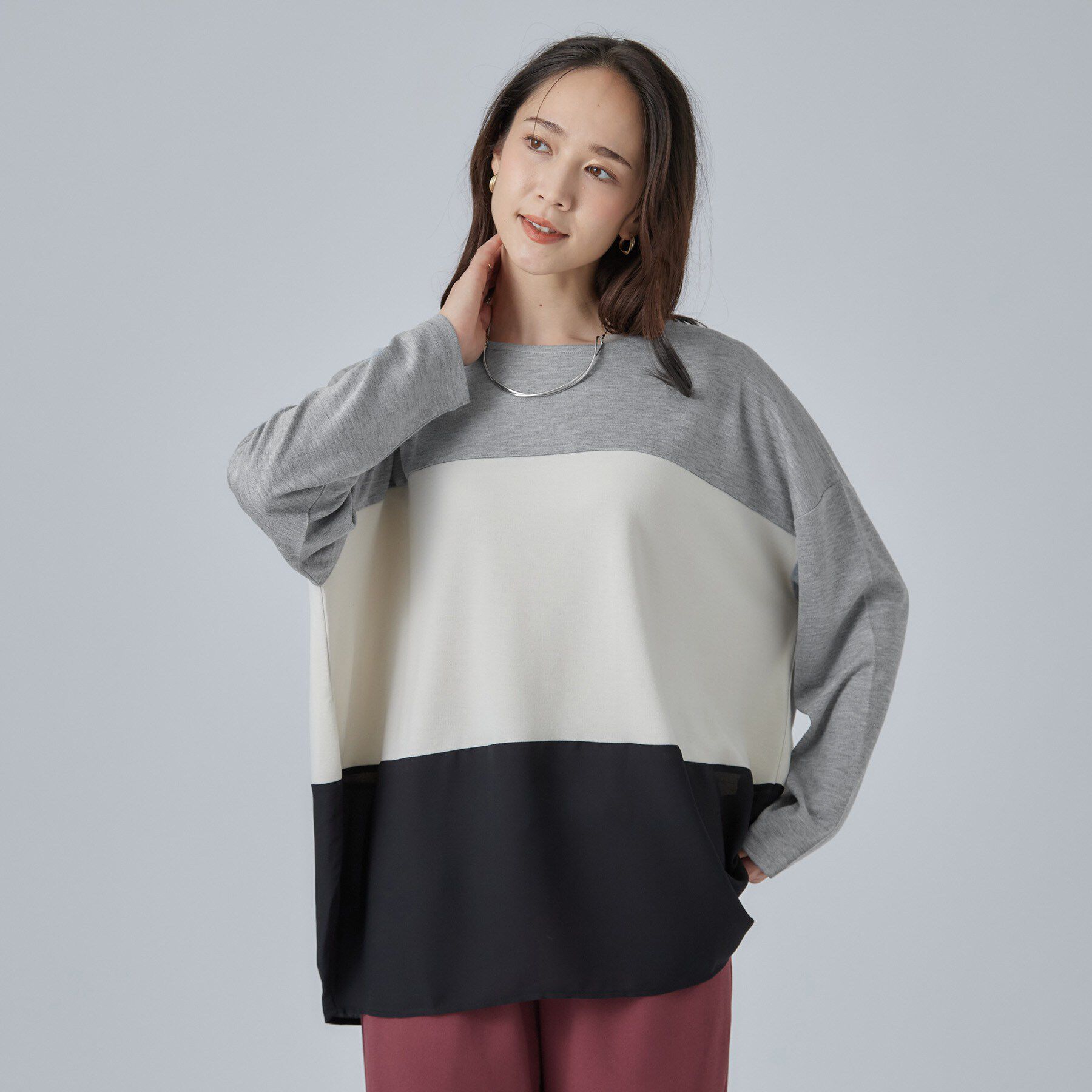 SHOO･LA･RUE「【S-LL/洗濯機可】三段切り替え 長袖トップス」|Tシャツ・カットソー|