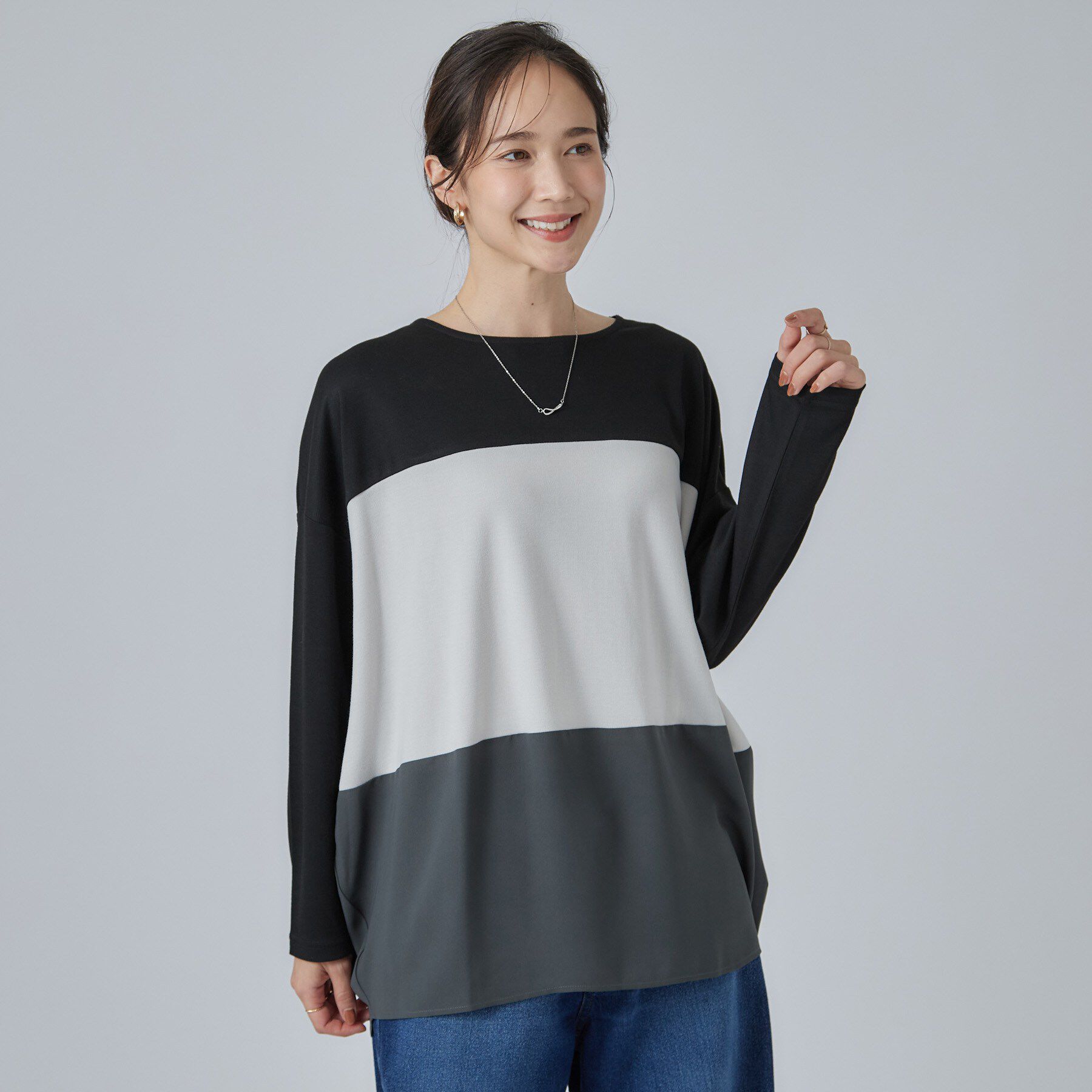 SHOO･LA･RUE「【S-LL/洗濯機可】三段切り替え 長袖トップス」|Tシャツ・カットソー|