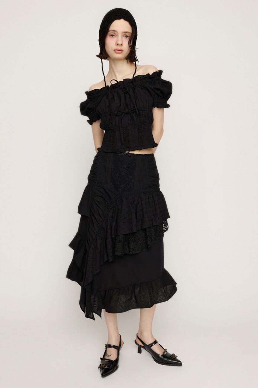 SLY「COTTON LACED WRAP DESIGN ロングスカート」|スカート|BLK
