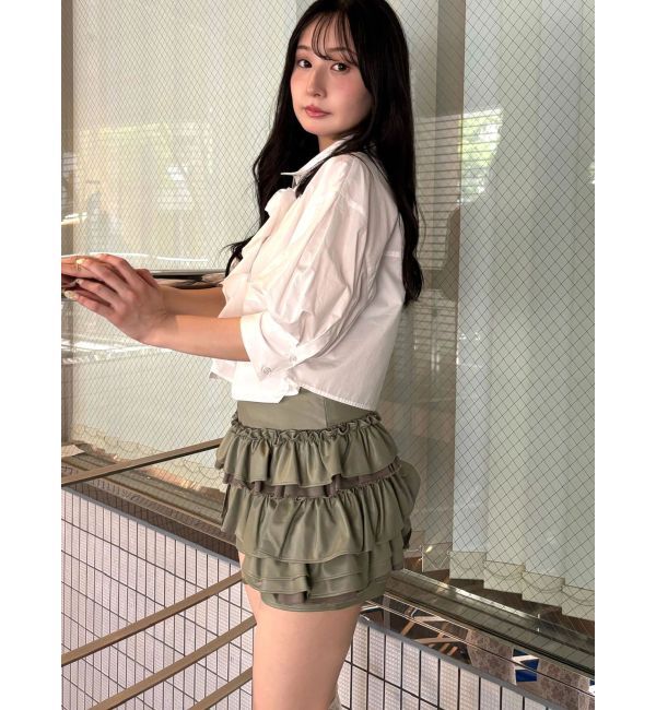 CALNAMUR「レザーフリルティアードスカートパンツ」|スカート|