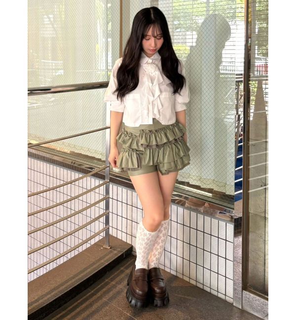 CALNAMUR「レザーフリルティアードスカートパンツ」|スカート|