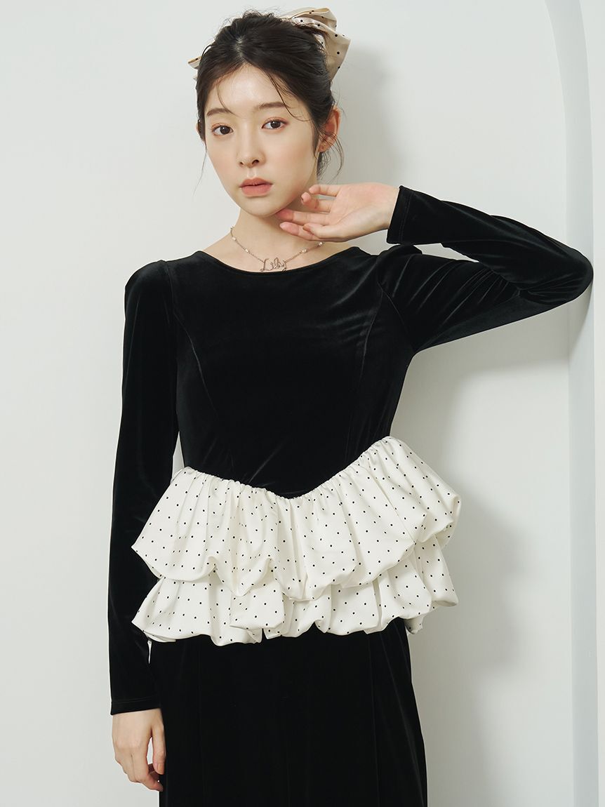 LILY BROWN「ベロアバルーンペプラムトップス」|Tシャツ・カットソー|