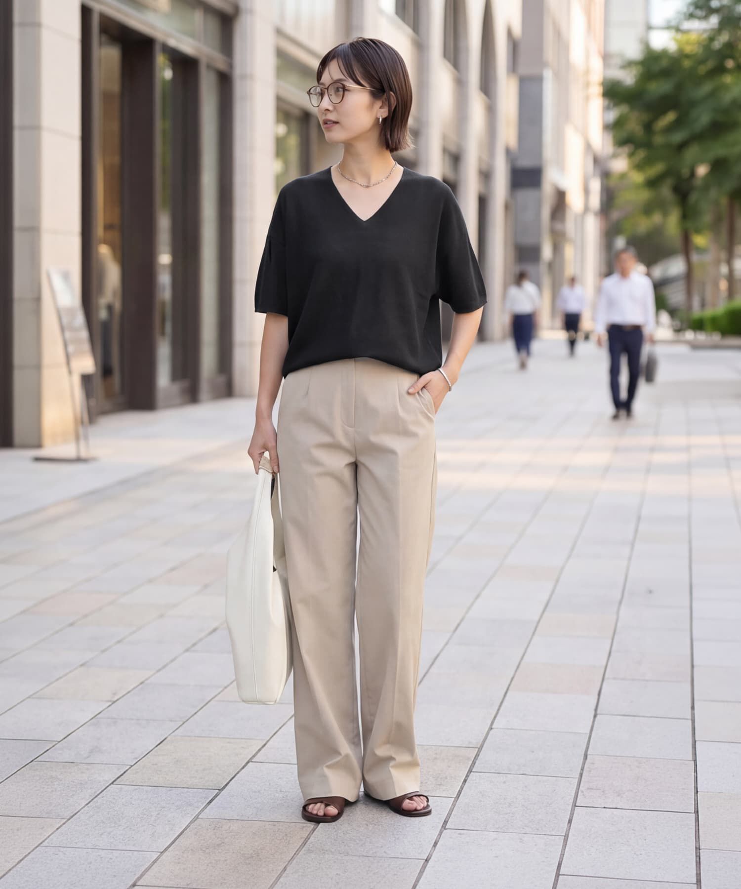 STYLE DELI「【LUXE】麻混リラックスVネックニットトップス」|Tシャツ・カットソー|