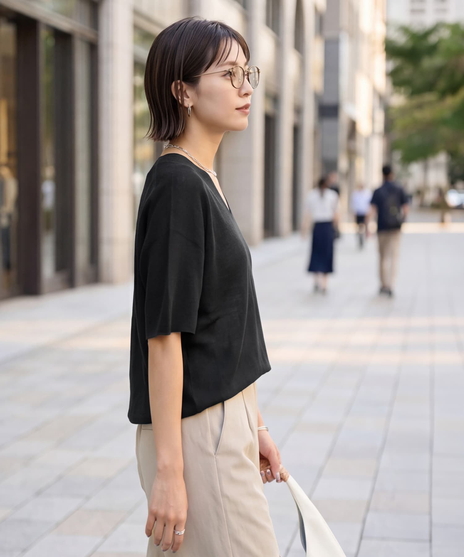 STYLE DELI「【LUXE】麻混リラックスVネックニットトップス」|Tシャツ・カットソー|