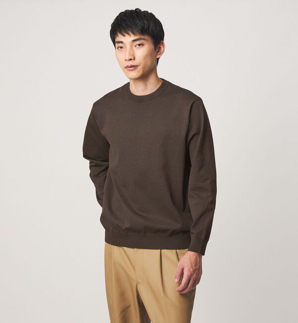 UNITED ARROWS green label relaxing「A+ MOULINE ポリエステル クルーネック ニット」|ニット・セーター|DK.BROWN