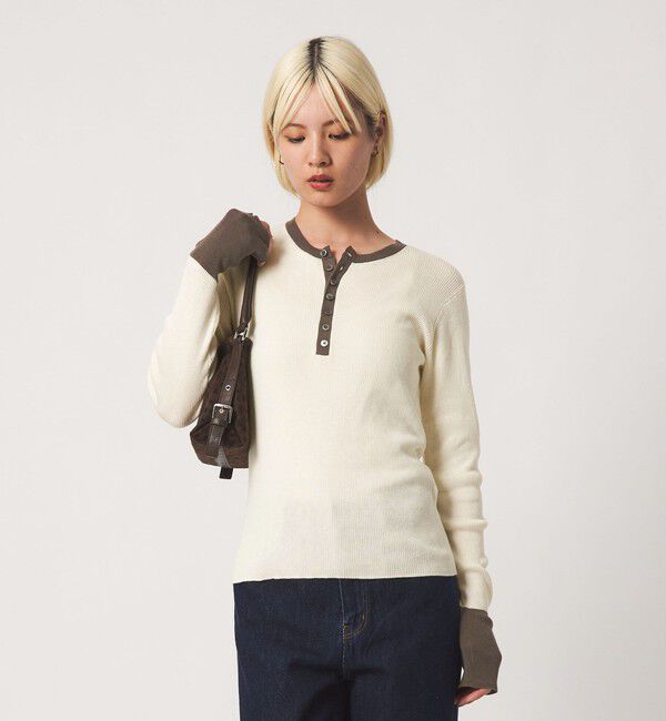 BEAUTY&YOUTH UNITED ARROWS「バイカラー ヘンリーネック リブ ニットプルオーバー ウォッシャブル」|ニット・セーター|