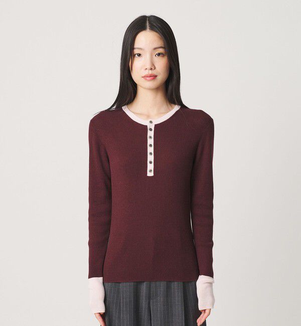 BEAUTY&YOUTH UNITED ARROWS「バイカラー ヘンリーネック リブ ニットプルオーバー ウォッシャブル」|ニット・セーター|