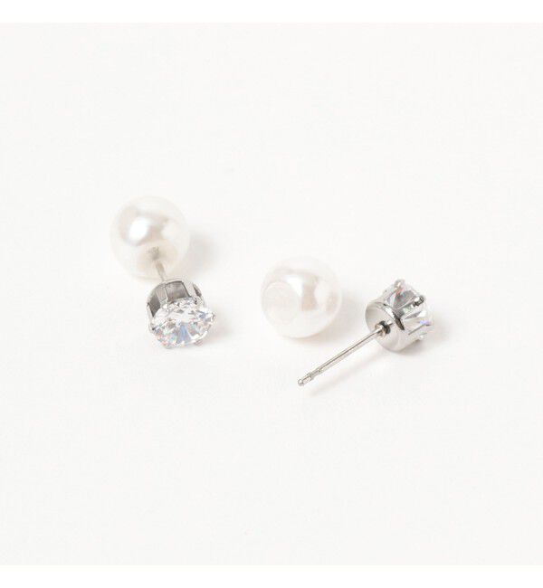 Ray BEAMS 「キュービックジルコニア パール キャッチ ピアス」|ピアス|