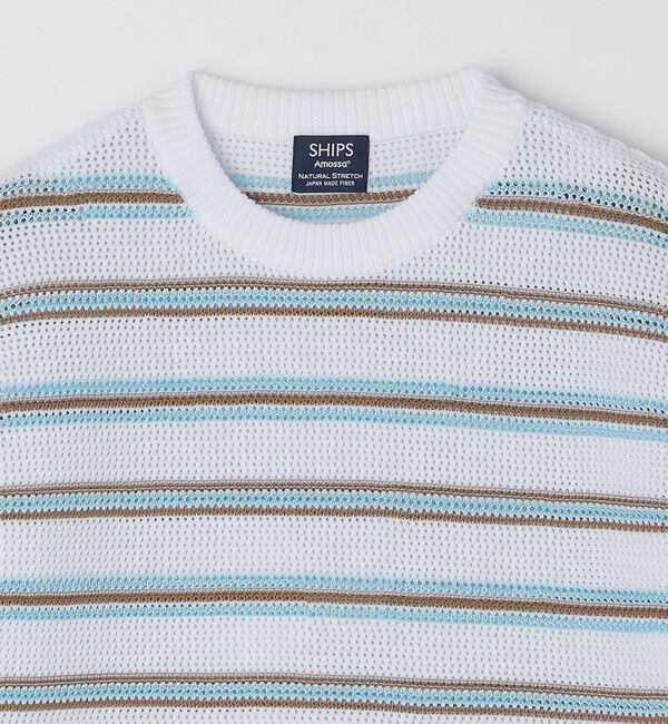 SHIPS「SHIPS:〈手洗い可能〉Amossa(R) メッシュ ボーダー ニット Tシャツ」|ニット・セーター|