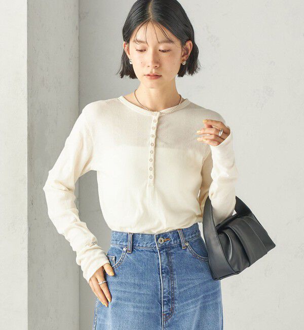 SHIPS for women「【SHIPS別注】miller:シアー ヘンリー ネック ロング スリーブ TEE 26AW」|Tシャツ・カットソー|