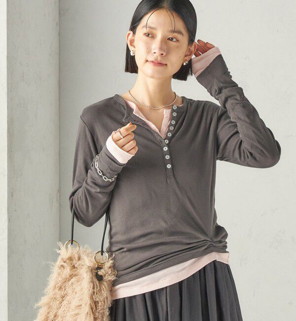 SHIPS for women「【SHIPS別注】miller:シアー ヘンリー ネック ロング スリーブ TEE 26AW」|Tシャツ・カットソー|ダークグレー