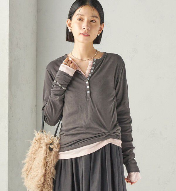 SHIPS for women「【SHIPS別注】miller:シアー ヘンリー ネック ロング スリーブ TEE 26AW」|Tシャツ・カットソー|