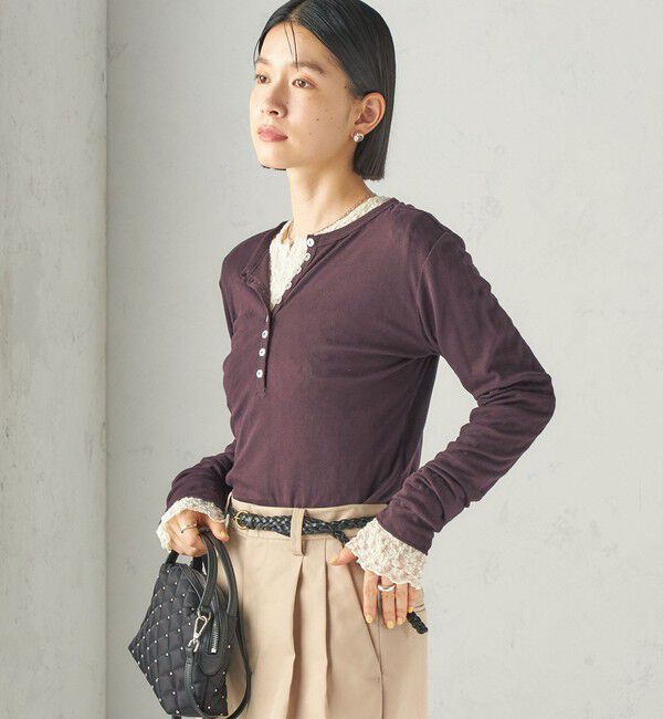 SHIPS for women「【SHIPS別注】miller:シアー ヘンリー ネック ロング スリーブ TEE 26AW」|Tシャツ・カットソー|