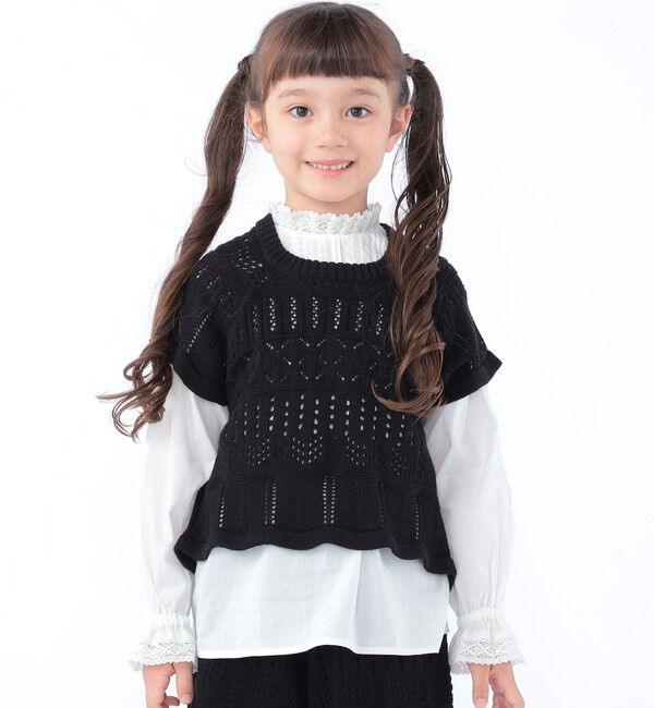 SHIPS KIDS「SHIPS KIDS:100～130cm/ニット レーストップス」|ニット・セーター|ブラック