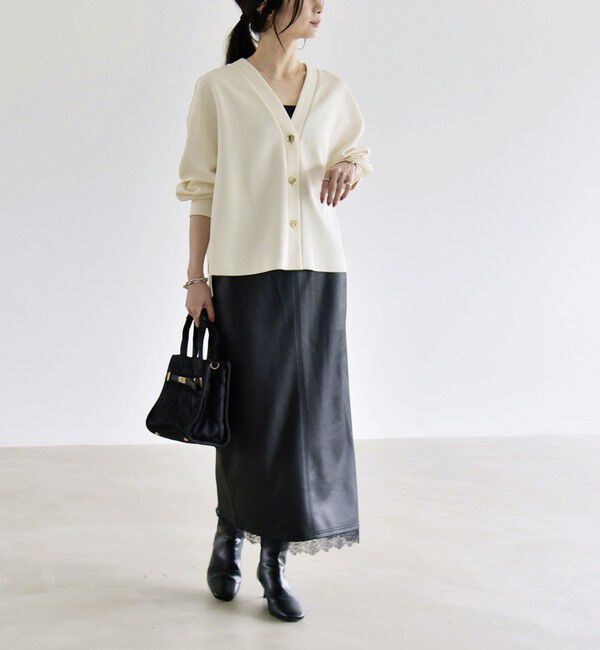 quaranciel「《追加予約》〈手洗い可能〉カットジョーゼット Vネック ワイド カーディガン」|カーディガン|