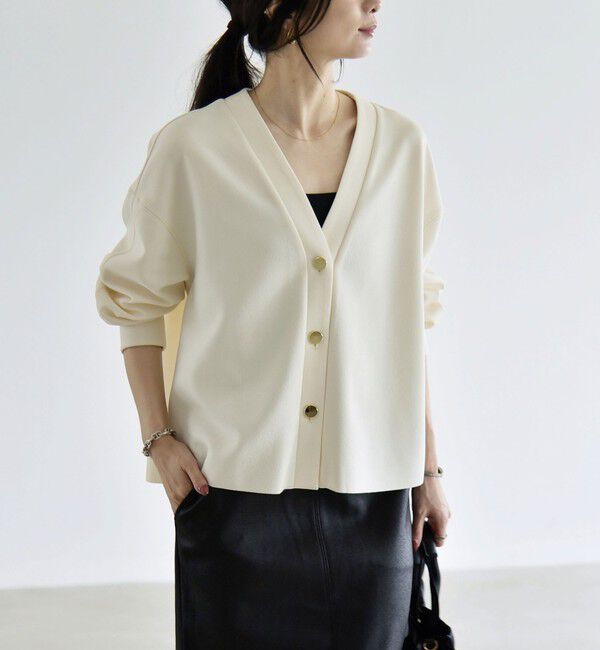 quaranciel「《追加予約》〈手洗い可能〉カットジョーゼット Vネック ワイド カーディガン」|カーディガン|