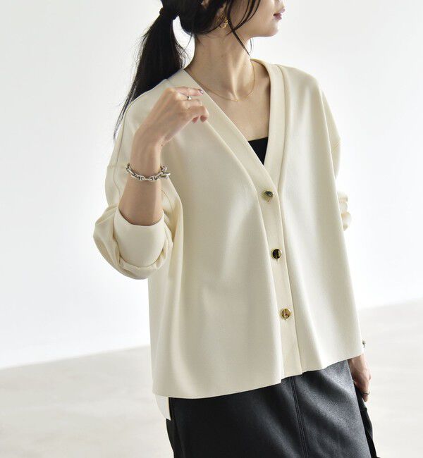 quaranciel「《追加予約》〈手洗い可能〉カットジョーゼット Vネック ワイド カーディガン」|カーディガン|