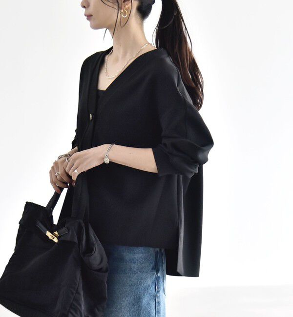 quaranciel「《追加予約》〈手洗い可能〉カットジョーゼット Vネック ワイド カーディガン」|カーディガン|