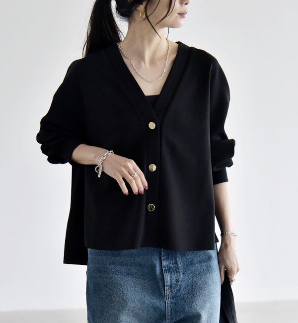 quaranciel「《追加予約》〈手洗い可能〉カットジョーゼット Vネック ワイド カーディガン」|カーディガン|