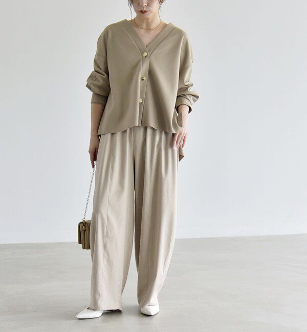 quaranciel「《追加予約》〈手洗い可能〉カットジョーゼット Vネック ワイド カーディガン」|カーディガン|