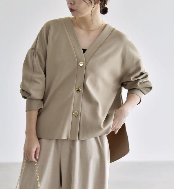 quaranciel「《追加予約》〈手洗い可能〉カットジョーゼット Vネック ワイド カーディガン」|カーディガン|