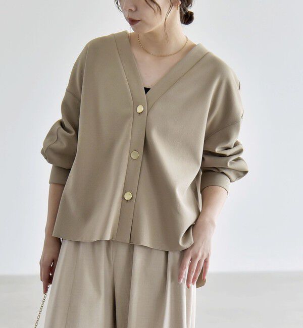 quaranciel「《追加予約》〈手洗い可能〉カットジョーゼット Vネック ワイド カーディガン」|カーディガン|